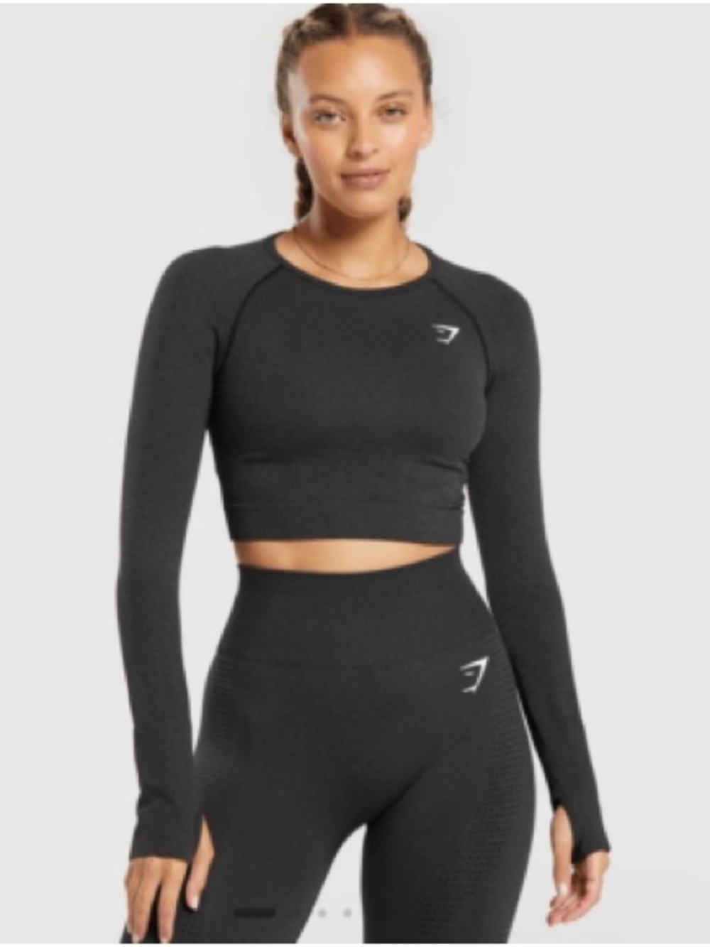 NWOT XS Gymshark Vital Seamless Black Crop Top Solid Logo Activewear Athletic